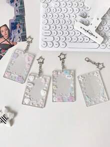 1pc Transparent Glitter Card Holder For 3-Inch Photo Card Storage And Display, Student , Fan Card, Bus Card, Backpack Anti-Loss Pendant - A - View 2