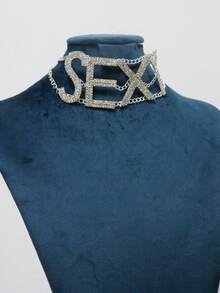 1pc Fashion Letter "NASTY" Rhinestone Necklace, Sexy Women's Party Jewelry Accessory - Silver - View 4