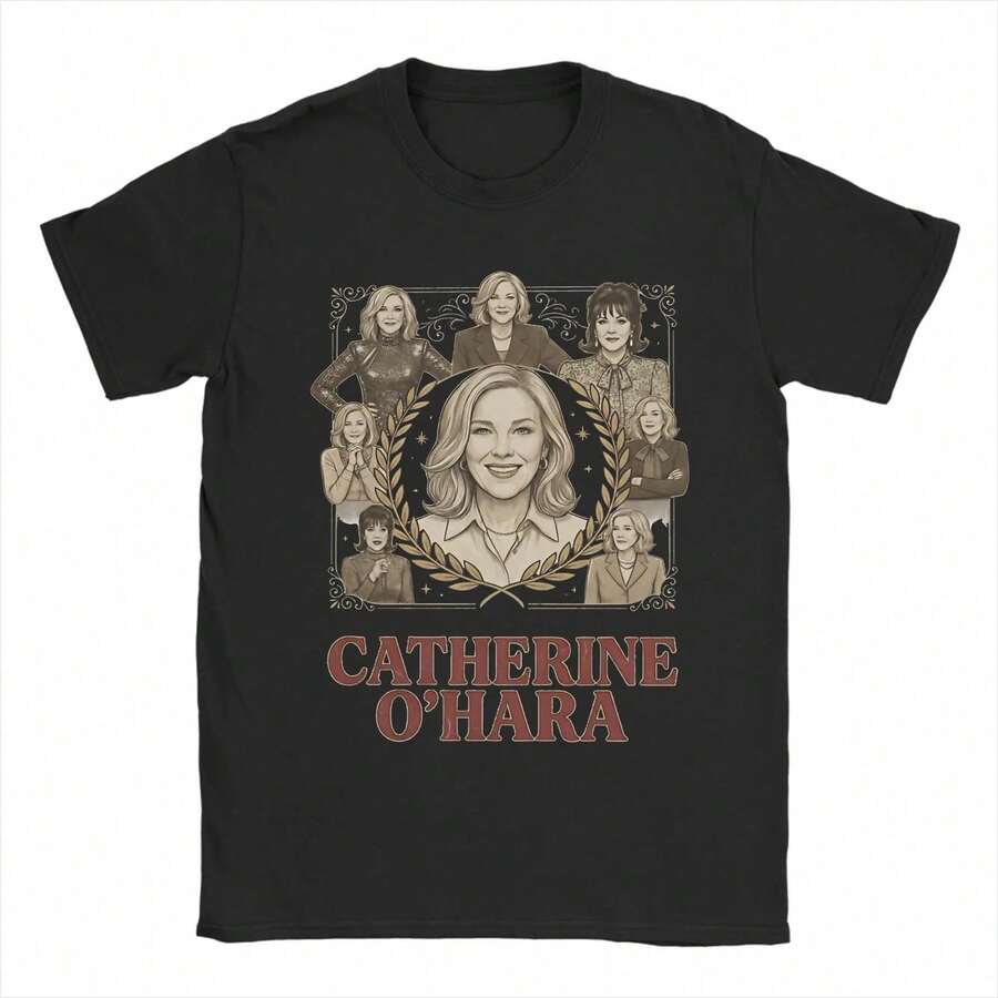 Catherine O'Hara 1954-2026 Camisetas para hombre Camiseta novedosa Manga corta Cuello redondo Camisetas Poliéster Ropa para adultos - Negro - Ver 1