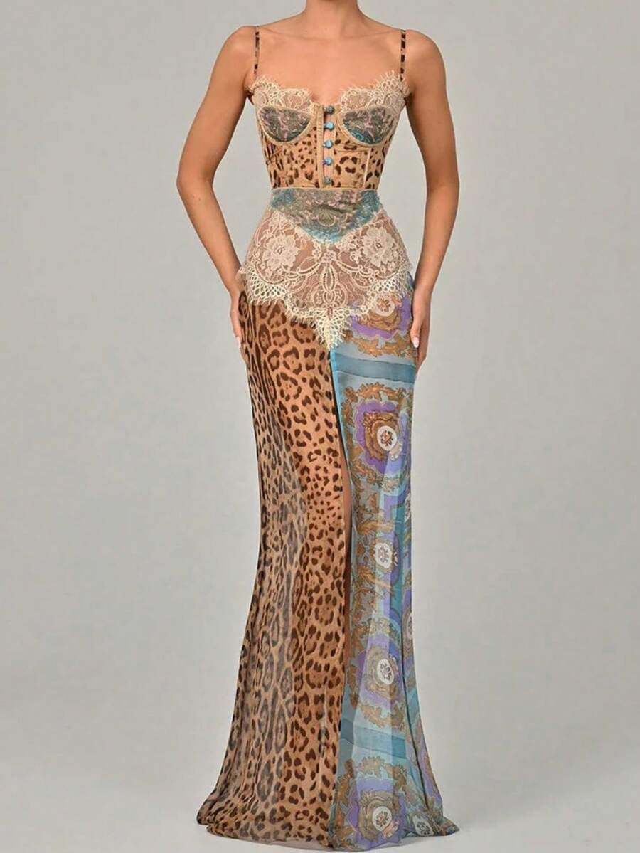 Vestido Tirantes Leopardo Espalda Descubierta 2026 - Azul - Ver 1
