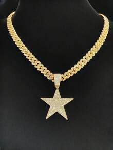 1pc Fashion Creative Pentagram Shaped Pendant Necklace, Unisex Hip-Hop Retro Necklace Suitable For Party Or Daily Wear, 2 Chain Styles To Choose From - Yellow Gold - View 12