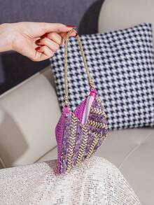 New Evening Bag With Rhinestone Decor, Elegant Handbag For Banquet, Portable Zipper Pouch For Party And Gathering, European And American Style Exquisite Clutch, Formal Dress Bag, Fashionable Evening Purse - Purple - View 4