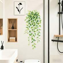 1pc Watercolor Hanging Pothos Vine And Leaf Wall Sticker, Removable Self-Adhesive Waterproof PVC Sticker, Suitable For Bedrooms, Living Rooms, Offices, Bathrooms, And Home Decor. - Wall Stickers - View 3