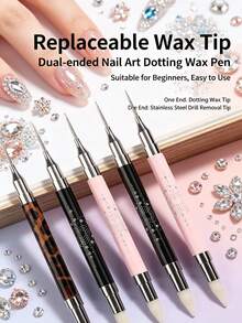 Dual-Ended Nail Art Dotting Wax Pencil Set, Replaceable Wax Tips, Stainless Steel Rhinestone Picker End For Rhinestone And Gemstone Application, Perfect For DIY Nail Art And Nail Salon Use - Multicolor - View 9