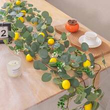 1pc Bright Artificial Lemon Garland/Vine - Eucalyptus Leaves And Yellow Lemons, Artificial Flowers, Faux Flowers, Artificial Plants, Artificial Decor, Home Decor, Bedroom Decor, Party Supplies, House Decor, Home Decor, Summer Plants, Bohemian Style Decor - 36-pronged Eucalyptus Water Grass Lemon Vine - View 4