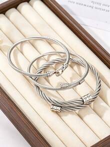 Bộ trang sức 3 món/1 set bằng thép không gỉ, đeo được khi tắm không phai màu hay gây dị ứng, phù hợp cho phụ nữ đi làm hoặc đeo hàng ngày, cũng là món quà tuyệt vời cho bạn bè - Bạc - Xem 3