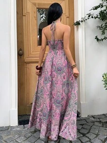 Vestido de verano sin mangas con pliegues y estampado completo – Look relajado y minimalista para mujer - Gris azul - Ver 1
