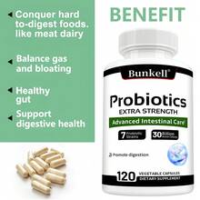 Bunkell Advanced Gut Care Probiotic Supplement - With 7 Probiotic Strains - Promotes Digestion And Fat Burning - 120 Capsules - 1瓶 - 查看 3