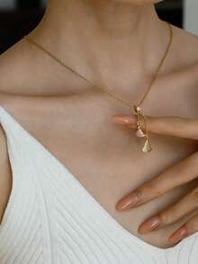Dây chuyền mạ vàng 18k, dây chuyền đồng khảm zirconia mạ vàng 18k vân nhám đa năng, phù hợp cho hẹn hò, tiệc tùng, quà tặng và đeo hàng ngày - Vàng - Xem 3