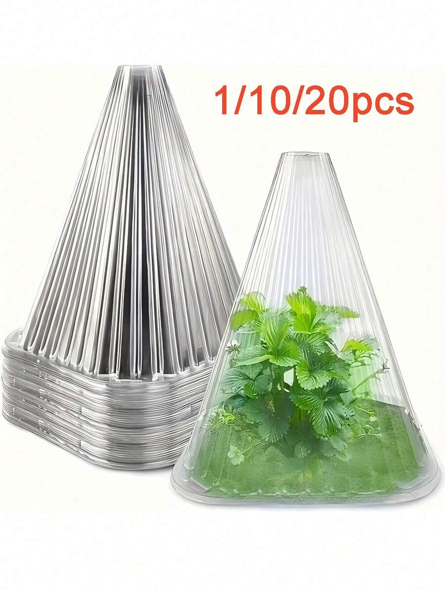 1/10/20个装透明塑料植物罩 - 可重复使用的迷你温室,防霜冻,遮阳,驱鸟,防蜗牛,植物生长和园艺必备工具 - 多色 - 查看 1