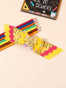 1pc Back To School Hair Bow For Girls Cute Pencil Ruler Bow Hair Clip Yellow Red Grosgrain Ribbon Hair Barrette Tees Hair Accessories - Yellow - View 3