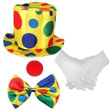 4pcs Clown Costume Set (Includes Polka Dot Hat, Nose, Gloves And Bow Tie) - Adult Circus Performance Full Outfit, Halloween, Christmas And Party Costume (Unisex), Ball Party Cosplay Clown Set - Multicolor - View 14