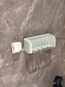 1 pieza Soporte para cepillo de dientes de baño, estante de almacenamiento de cepillo de dientes multifunción adhesivo con tapa, accesorio de baño - Blanco - Ver 15