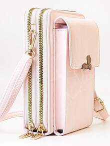 New Crossbody Bag, Multi-Functional Large Capacity Double Zipper Phone Wallet, Fashionable Minimalist And Exquisite Soft Design, Suitable For Casual Vacation And Dating - Baby Pink - View 5
