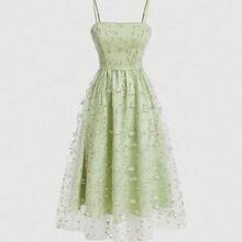MOD Vestido de tirantes de malla con bordado floral para mujer - Verde - Ver 10