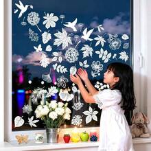- Hojas de primavera y verano de doble cara para ventanas de hojas blancas, colibr, diente de len, anticolisiones, puertas, calcomanas de ventana - Multicolor - Ver 2