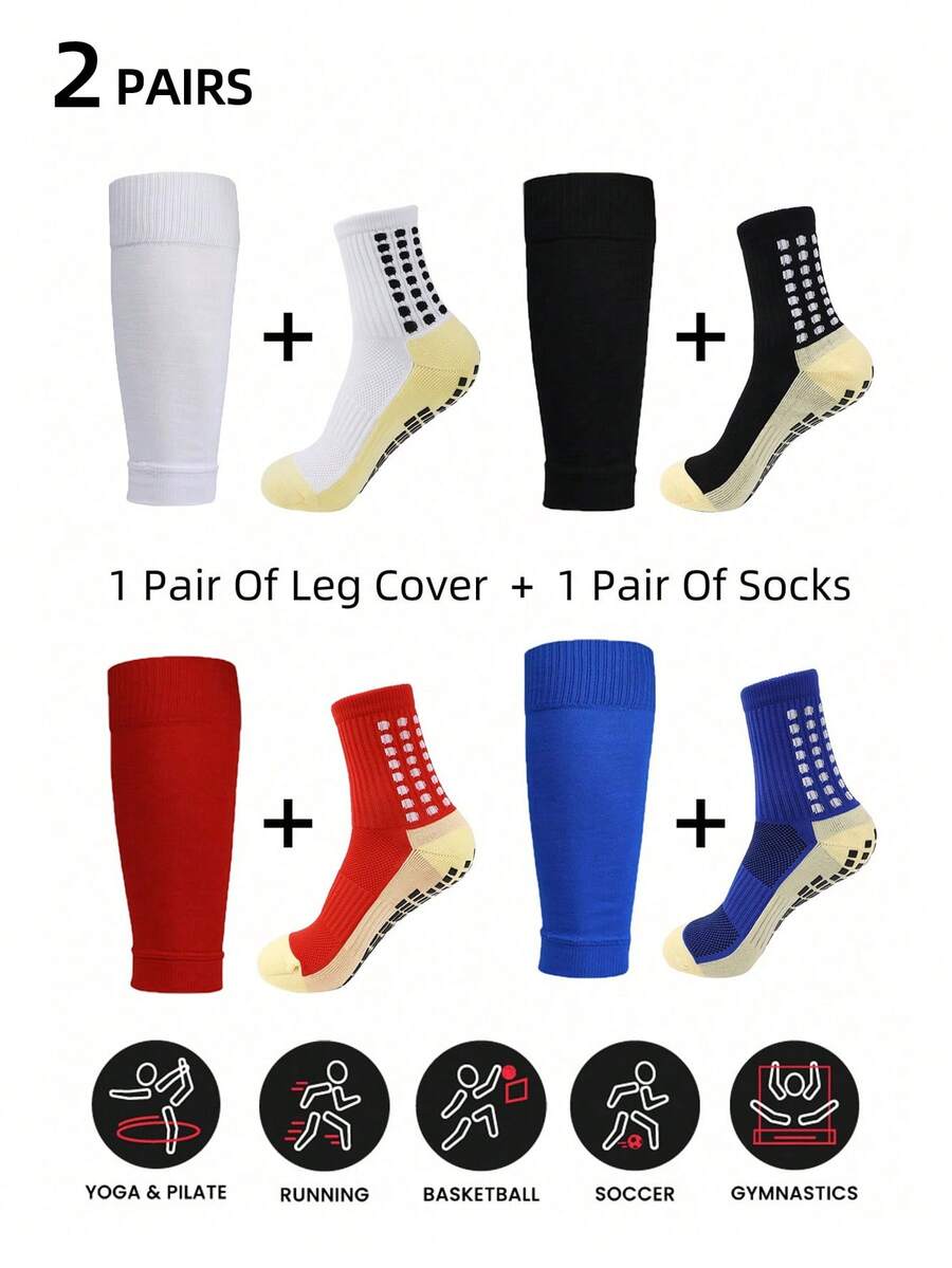 2 Pairs Men's Crew Athletic Socks, Non-Slip Shock Absorbing Comfortable Sports Socks For Men Basketball Football Outdoor Training Running - Multicolor - View 1