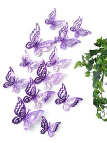 24pcs/Set 3D Double Layer Butterfly Wall Stickers, Modern Style Butterfly Decals, Self-Adhesive Wall Stickers, Party Decoration, Suitable For Living Room And Bedroom - A - View 9
