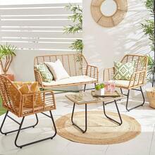 Outdoor Indoor Wicker Rattan Garden Furniture Sofa Chair Table Set With Natural Cushion For Patio Balcony - Cojín natural - Ver 9