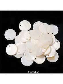 5/10/20/30pcs/Pack Round Shell Pendant, White Shell Material Pendant With Holes, Necklace Bracelet Earring Pendant, Clothing Decor, DIY Craft Jewelry Accessories - White - View 13