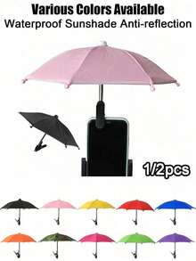 1/2pcs Mini Portable Sunshade Umbrella With Universal Clip Holder, Outdoor Sun Protection For Phones, Kindle, Navigation Devices, Anti-Glare Phone Screen Cover, Rain & Sun Proof, Essential For Travel - Multicolor - View 1