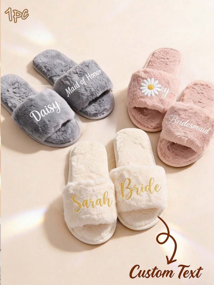 客製化新娘伴娘拖鞋，新娘派對單身女郎禮物，伴娘長伴娘 Mrs 毛絨蓬鬆拖鞋，伴娘邀請禮物，SPA 拖鞋