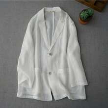 Summer 2026 New Arrivals: Women's Korean-Style Lightweight Tailored Jacket, Solid Color, Long Sleeves, Relaxed Fit, Stylish, Casual, Light Outerwear, Sun Protection, Air Conditioning Protection, Commuting, Office Wear - White - View 3