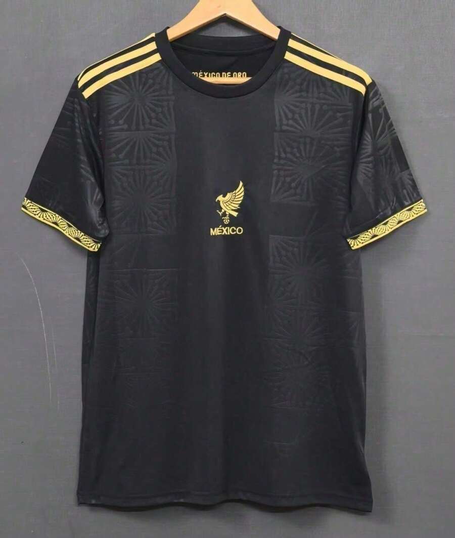 Mexico 2025 Black And Gold Soccer Matching Jerseys For Couples, Unisex Vintage Style Jersey For Casual Wear, Ideal Gift For Soccer Fans, Casual Sports Top - 白色 - 查看 1