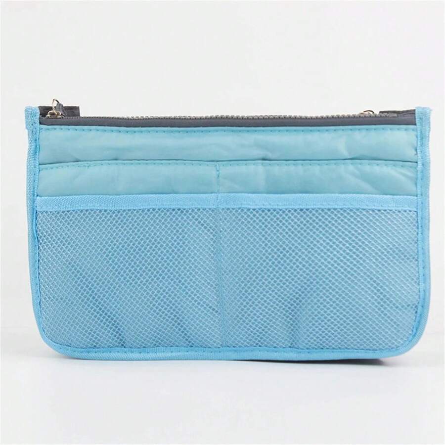 Bolsa de Almacenamiento Multifuncional Plegable con Doble Cremallera, Gran Capacidad para Organizar Maquillaje y Artículos de Aseo, Bolsa de Clasificación Grande - Azul cielo - Ver 1