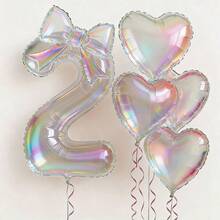 kumozawa 6pcs Iridescent Transparent Number, Bow And Heart Balloons - Includes 40" Iridescent Transparent Number, 24" Iridescent Transparent Bow, 18" Iridescent Transparent Heart Balloons. Suitable For Baptism - View 8