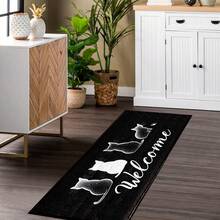 1 buah Keset Pintu Motif Kucing Hitam Selamat Datang dengan Permukaan Kasmir Imitasi dan Sol TPR, Keset Kamar Mandi, Keset Dapur, Keset Ruang Cuci, Dekorasi Suasana Liburan, Dekorasi Rumah, Dekorasi Pesta, Dekorasi Pernikahan, Dekorasi Ruang Makan & Dapur - MultiWarna - View 5