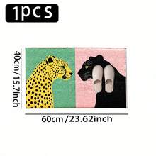 1pc Pink Green Leopard & Contrast Pattern Printed Faux Cashmere Surface TPR Bottom Doormat, Bathroom Mat, Kitchen Mat, Laundry Mat, Holiday Atmosphere Decor, Home Decor, Party Decor, Wedding Decor, Dining & Kitchen Decor - Multicolor - View 14