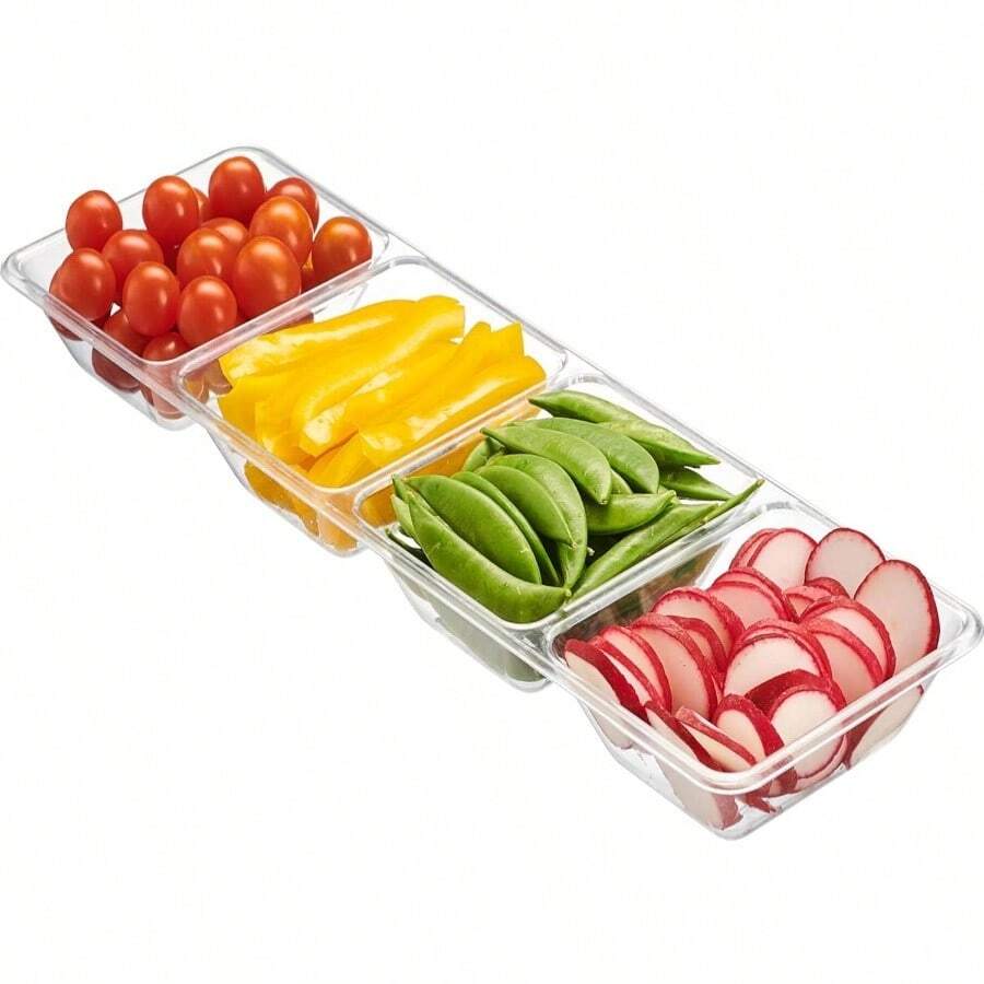 - Bandeja rectangular de plstico 4 secciones, Transparente, 4 - Transparente - Ver 1