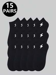 1/5/10/15/20 Pairs Men's Solid Color Low-Cut Boat Socks, Lightning Embroidery Sports Short Socks, Non-Slip And Wear-Resistant - Multicolor - View 12