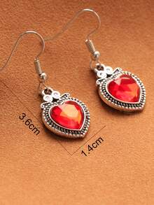 Fashionable Retro Red Heart-Shaped Earrings, 1 Pair - Red - View 6