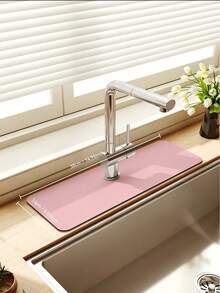 1 pieza Alfombrilla absorbente de diatomita rosa para grifo, almohadilla protectora contra salpicaduras de secado rápido para fregadero, protector antideslizante para encimera de cocina & baño, lavable & reutilizable - Rosa - Ver 7