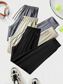 Men's High Elasticity Breathable Quick-Dry Jogging Pants, Lightweight Slim Fit Drawstring Sports Pants, Suitable For Daily And Athletic Wear - Black - View 6