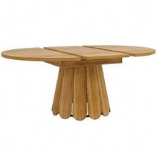 Extendable Dining Table, Kitchen Table, Balcony Table, Wooden Dining Table, Round Table That Extends To Oval, 118-158 Cm, Seats Up To 6, Wood Color - 棕色 - 查看 6