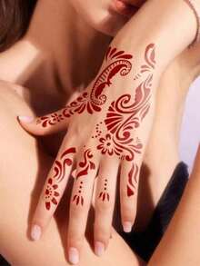High-Quality Floral Pattern Henna Tattoo Stencils, Colorful Painting Temporary Hand Tattoo Stencils, Glitter Hollow Tattoo Stickers, Suitable For Body Art Painting Makeup Mandala Design - Multicolor - View 6