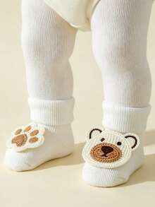 4 pares de calcetines gruesos y cálidos con diseño de oso lindo para bebés/infantes, adecuados para otoño/invierno - Multicolor - Ver 5