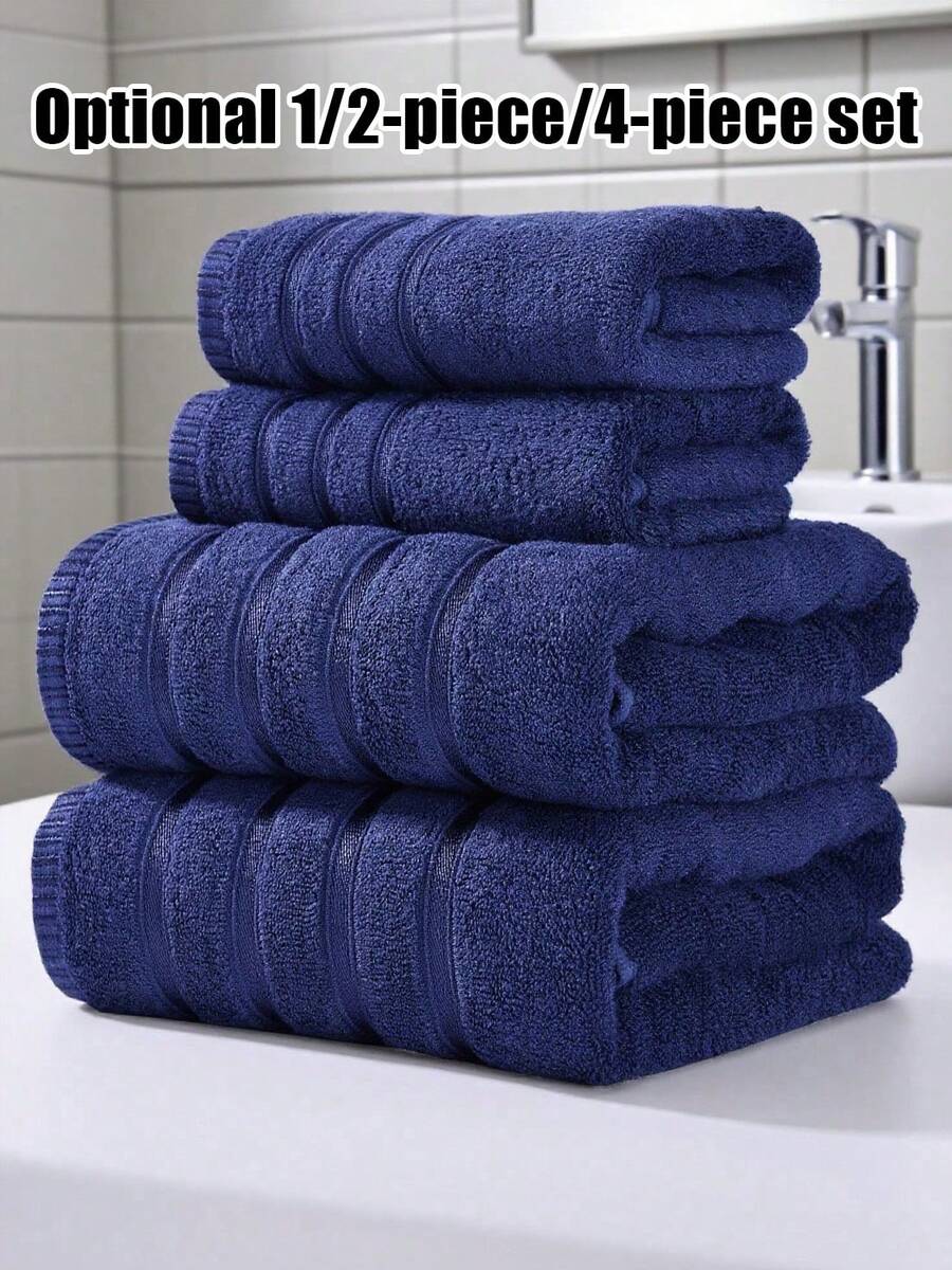 Bamboo Fiber Towel Set (1pc/2pcs/4pcs) - Lightweight & Soft, Ultra-Absorbent Bath Towels And Hand Towels [Thin Style], Quick-Drying, Skin-Friendly, Durable, Modern Bathroom Accessories, Perfect Gift For Friends And Family (40x75cm, 50x90cm, 70x140cm) - Dark Blue - View 1