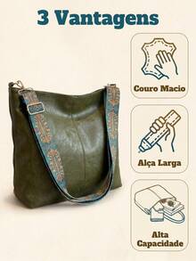Women's High-Quality PU Bucket Bag, Wide Adjustable Printed Strap, Casual Street Style For Everyday Use - 綠色 - 查看 2