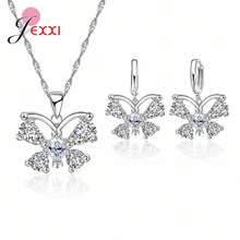 925 Sterling Silver Plating Necklace And Earring Set With Cubic Zirconia, Cross, Heart And Butterfly Design, Fashion Jewelry For Women. - 38201 - 查看 1