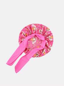 2pcs Printed Elastic Ribbon Satin Round Hair Caps For Toddlers - K-21 Black / JKDB-21C Floral Rose Red - View 3