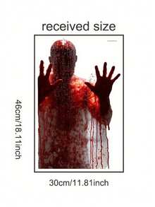 Halloween Zombie Bloody Window Stickers, Self-Adhesive Scary Halloween Window Stickers, Eerie Halloween Silhouette Window Stickers, Horror Party Decorations, Suitable For Indoor/Outdoor Halloween Party Horror Bloody Handprint Decorations, Haunted House Decor, Home And Window Decorations, Easy To Apply Reusable Stickers - Monochrome - View 8