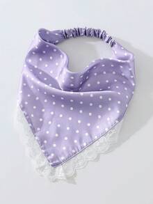 1件原創花卉刺繡捲邊圓點印花女用頭巾髮帶，適合日常與度假使用，夏季髮飾海灘圍巾度假女用頭巾 - 紫色 - 查看 3