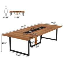 8FT Conference Table, 94.49 L X 47.24 W X 29.53 H Inches Large Meeting Podcast Table For 10 People, Business Style Wooden Training Table With Strong Metal Frame For Office Conference - Redwood - View 4
