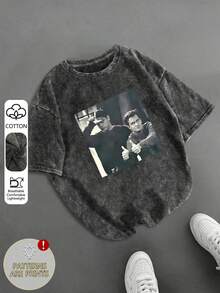 Áo thun graphic phong cách retro phim và chương trình truyền hình Friends, áo top mùa hè 2026, casual - màu đen - Xem 5