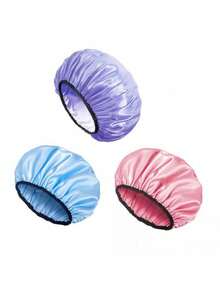 1pc Adjustable Double Layer Waterproof Shower Cap, Home Use Oil-Proof Fashion Women's Oversized Thickened Adult Sleep Cap Head Cover - Multicolor - View 1