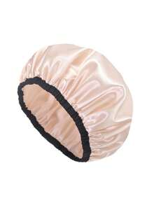 1pc Adjustable Double Layer Waterproof Shower Cap, Home Use Oil-Proof Fashion Women's Oversized Thickened Adult Sleep Cap Head Cover - Multicolor - View 7